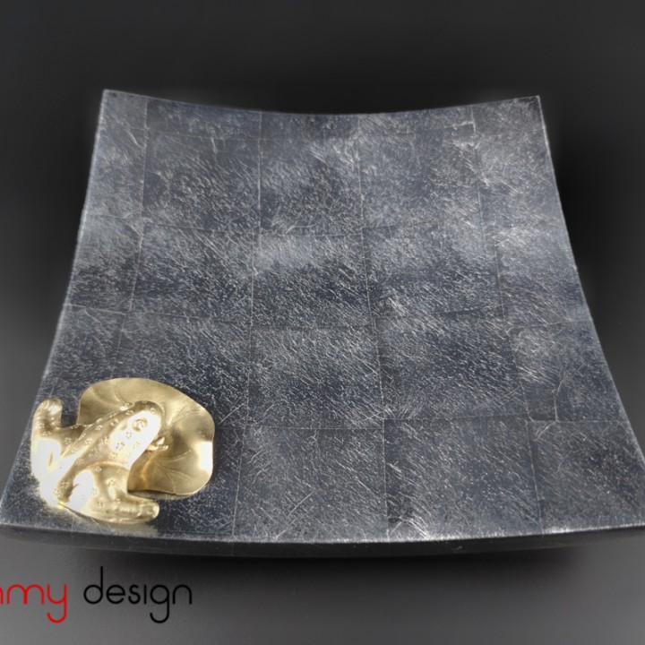 Silver square lacquer tray attached with the frog on leaf 18 cm
